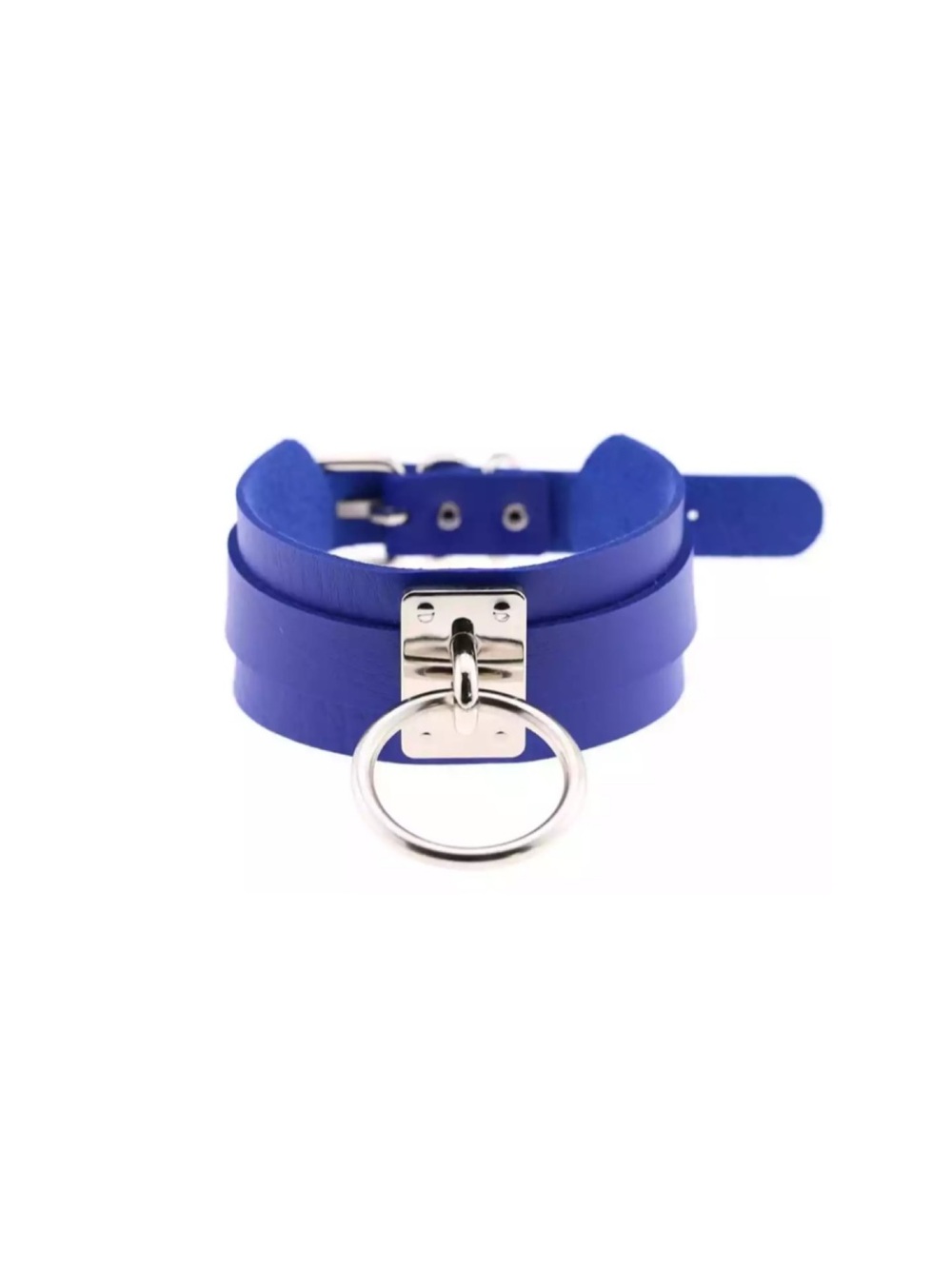 Blue Triple Strap O-Ring Choker Necklace